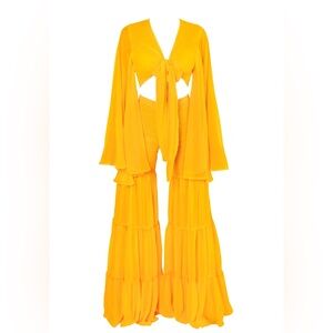 B Fyne mustard yellow crop top and wide leg pant